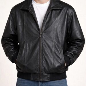 Haband Black Leather Bomber Jacket